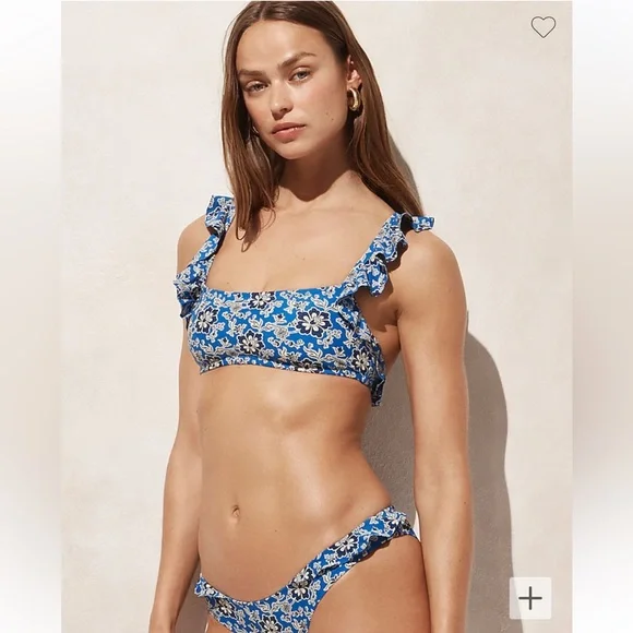 J.Crew ruffle strap bikini and cobalt floral new with tags - Picture 1 of 7